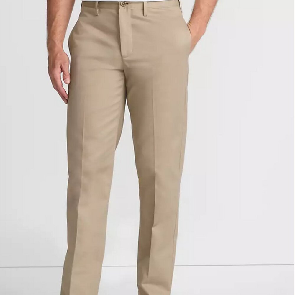 Lands' End Chino Pants 34x31 (with cuff)  Khaki Plain Front Traditional Fit NWOT